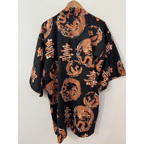 JAPANESE KIMONO Black Orange Dragons Unbelted Size 34 Men Small Women XL - Picture 4 of 6
